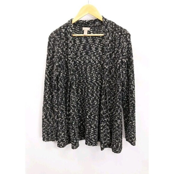 Chico's Women’s Cardigan Tweed Size M 1 Open Front Black And White Classic - Picture 1 of 8